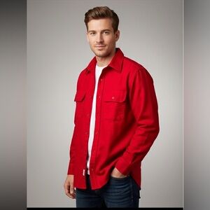 Wool rich men’s vintage red cotton button down long sleeve shirt size large